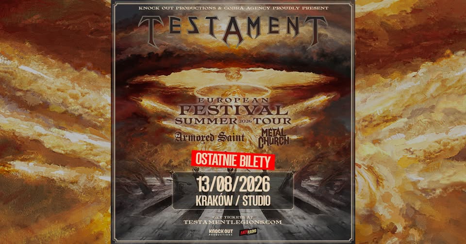 Poznaliśmy czasówkę czwartkowego koncertu TESTAMENT w Klubie Studio!